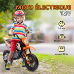 Moto électrique pour enfant moto cross pour enfants de 3 à 6 ans 2 moteurs 12V vitesse 5 km/h 109,5x60x72,5cm orange