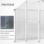 Serre de jardin en aluminium polycarbonate, serre avec fenêtres supérieures réglables, porte battante, abri extérieur résistant aux intempéries pour plante fleur, 242x190x195 cm, transparent