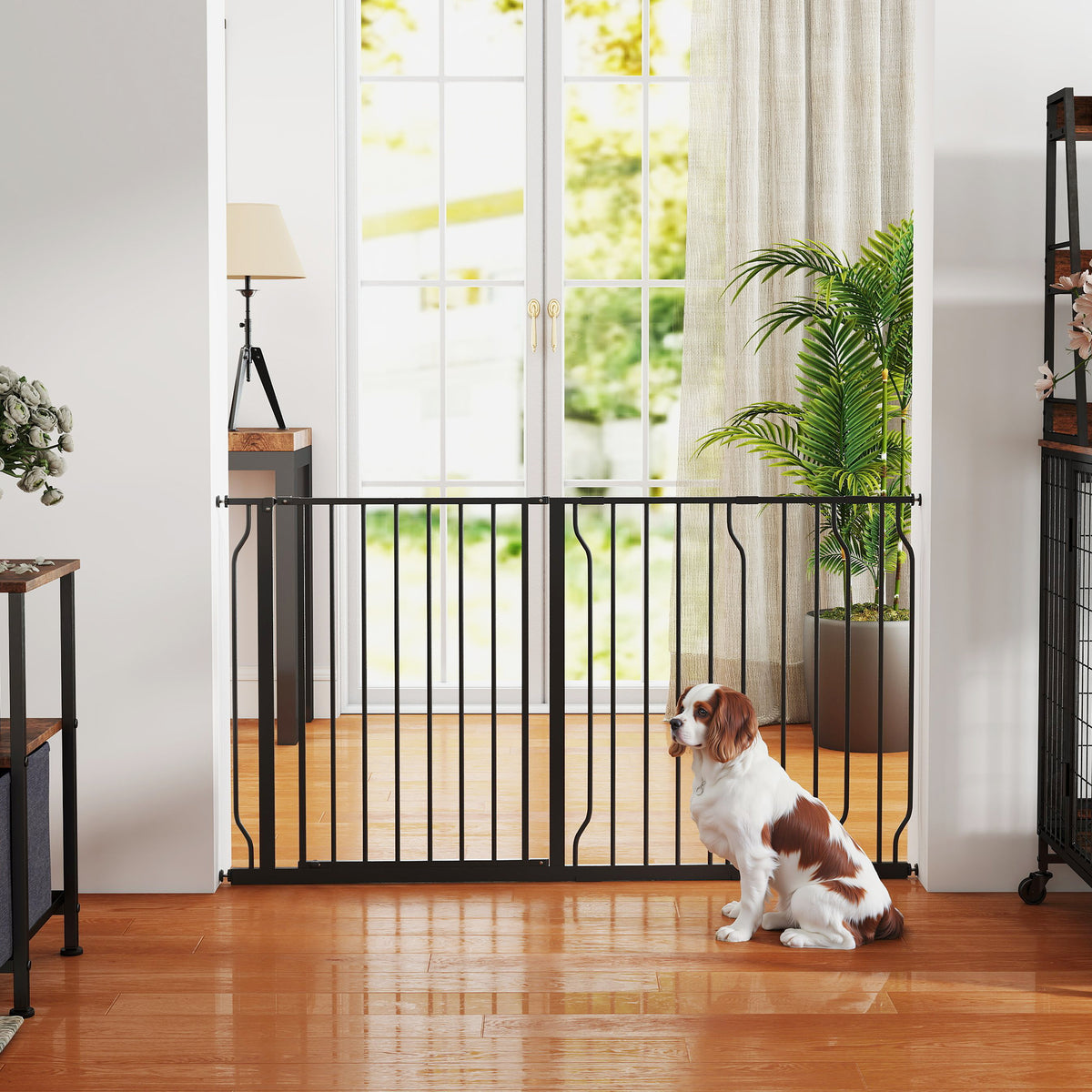 Barrière de sécurité barrière pour animal domestique longueur réglable dim. 145L x 76H cm noir-8