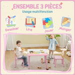 Table enfant avec chaise, ensemble table et 2 chaises en bois pour dessiner, jouer, étudier, rose