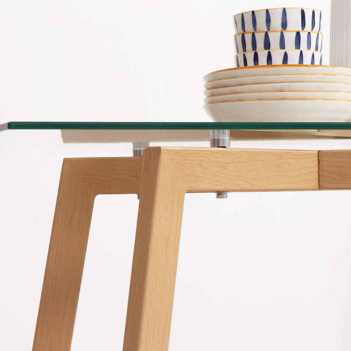 Table à manger pour 4 personnes, 120x60x76cm, table de cuisine, plateau en verre trempé et pieds en acier, transparent
