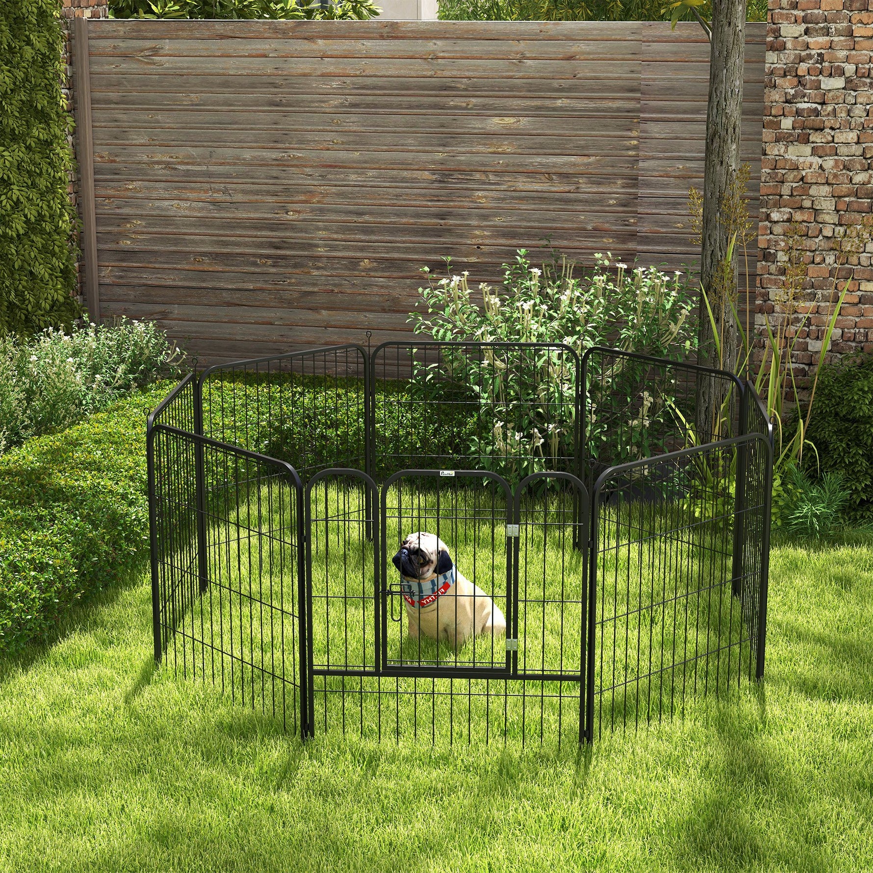Luxe parc enclos modulable acier époxy porte verrouillable pour chiens, lapins, rongeurs, petits animaux, intérieur et extérieur 80 x 80 cm noir