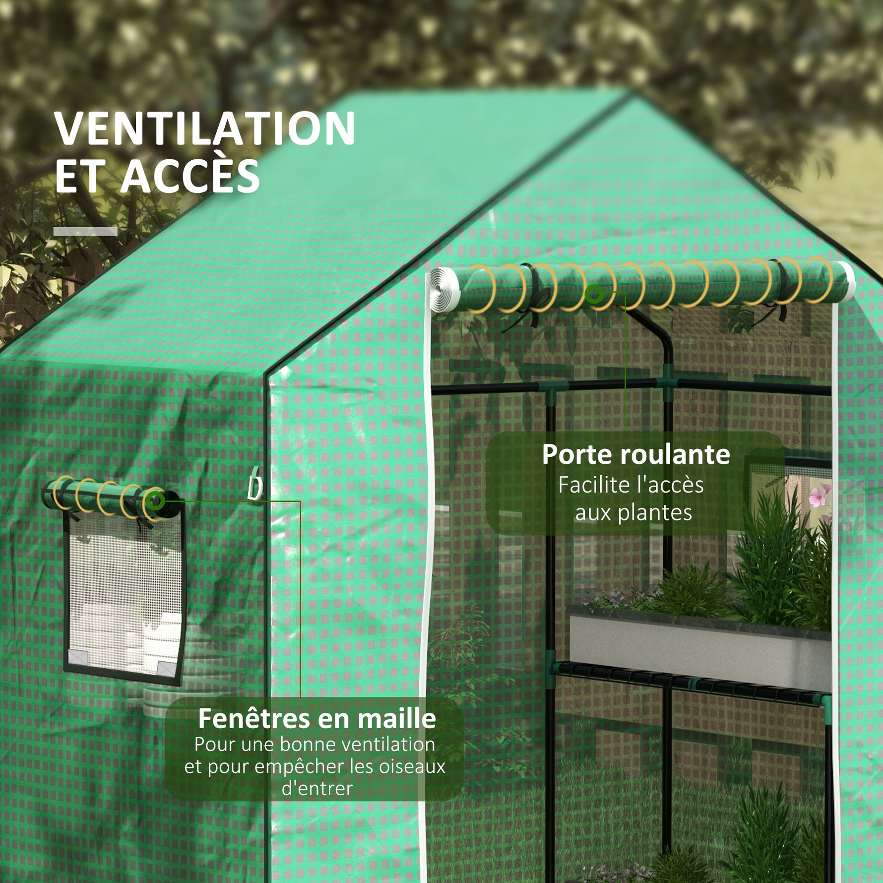 Bâche de remplacement pour serre de jardin 140 x 73 x 190 cm avec fenêtre, porte anti-UV pour le jardin - Vert