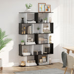 Boekenkast met 5 niveaus, S-vormig opbergmeubel met planken, opbergrek voor woonkamer, slaapkamer en kantoor, 60 x 24 x 184,5 cm, zwart, wit