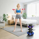 Lot 3 haltères hexagonaux avec support, 2 x 1kg, 2 x 3kg, 2 x 5kg, poignées antidérapantes, fitness à domicile