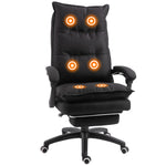 Fauteuil de bureau massant, chaise de bureau, chaise ergonomique avec hauteur réglable, dossier inclinable, repose-pied intégré et télécommande filaire, pivotant à 360°, toile de lin noir