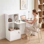 Scrivania con libreria a 4 scomparti e cassetto con serratura, 126 x 50 x 109 cm, venatura del legno bianca