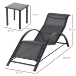 Lot de 2 bains de soleil chaise longue design contemporain table basse plateau verre trempé métal époxy textilène noir
