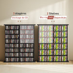 Rangements pour CD et DVD avec 16 compartiments et 12 étagères réglables capacité max. 720 CD/396 DVD et Blu-ray noir