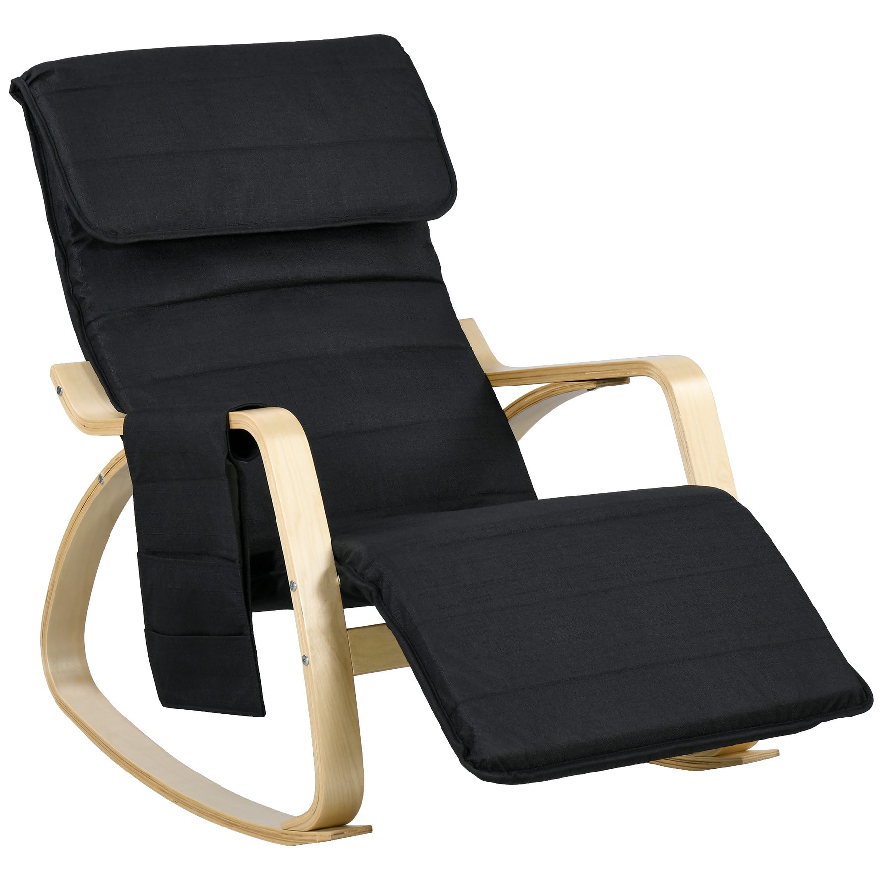 Fauteuil relax à bascule fauteuil allaitement avec repose-pieds réglable, poche latérale et appui-tête, noir