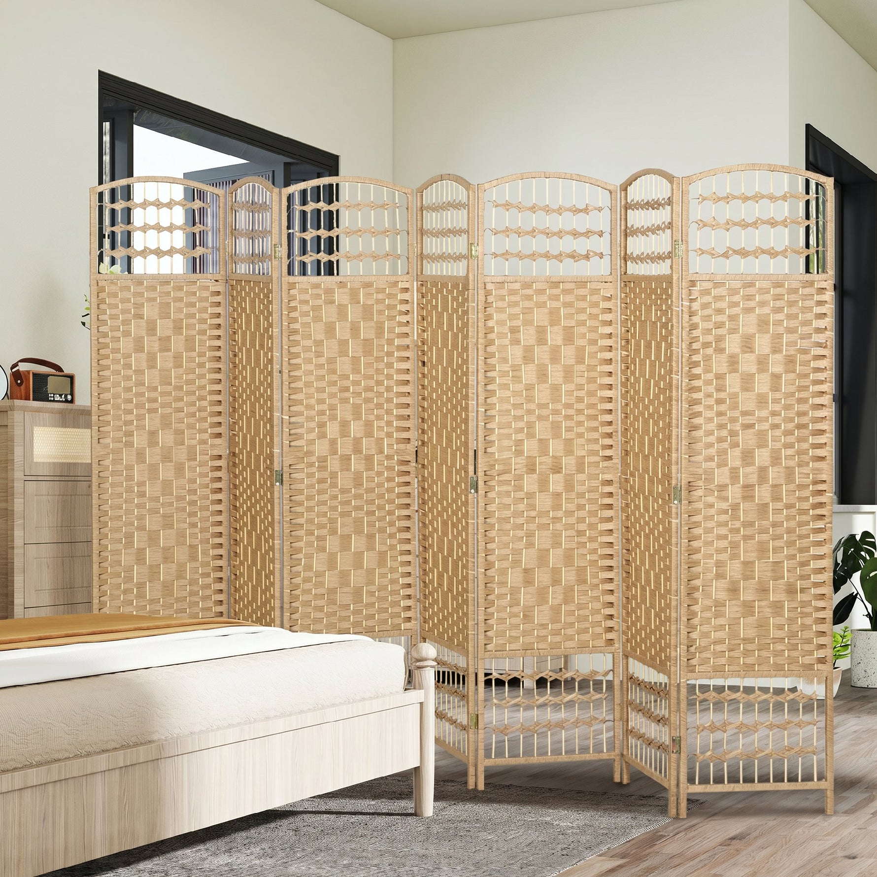 Paravent intérieur en bois séparateur de pièce cloison pliable 8 panneaux 320 x 170 cm bois naturel