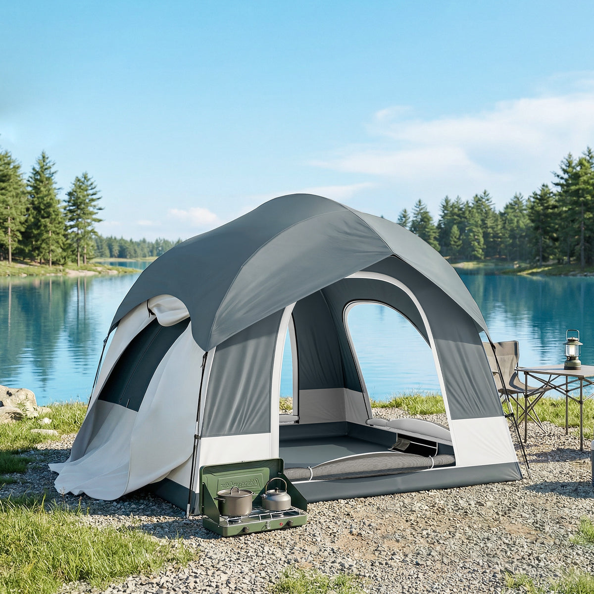 Tente de Camping Facile à Monter 2-4 Personnes avec 3 Portes, Imperméable, Compatible avec SUV, Bleu Foncé