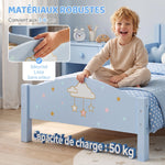 Lit Enfant 70 x 140 cm, Lit pour Enfant avec Barrière de Sécurité et Sommier à Lattes en Bois, Motif Nuage, Bleu