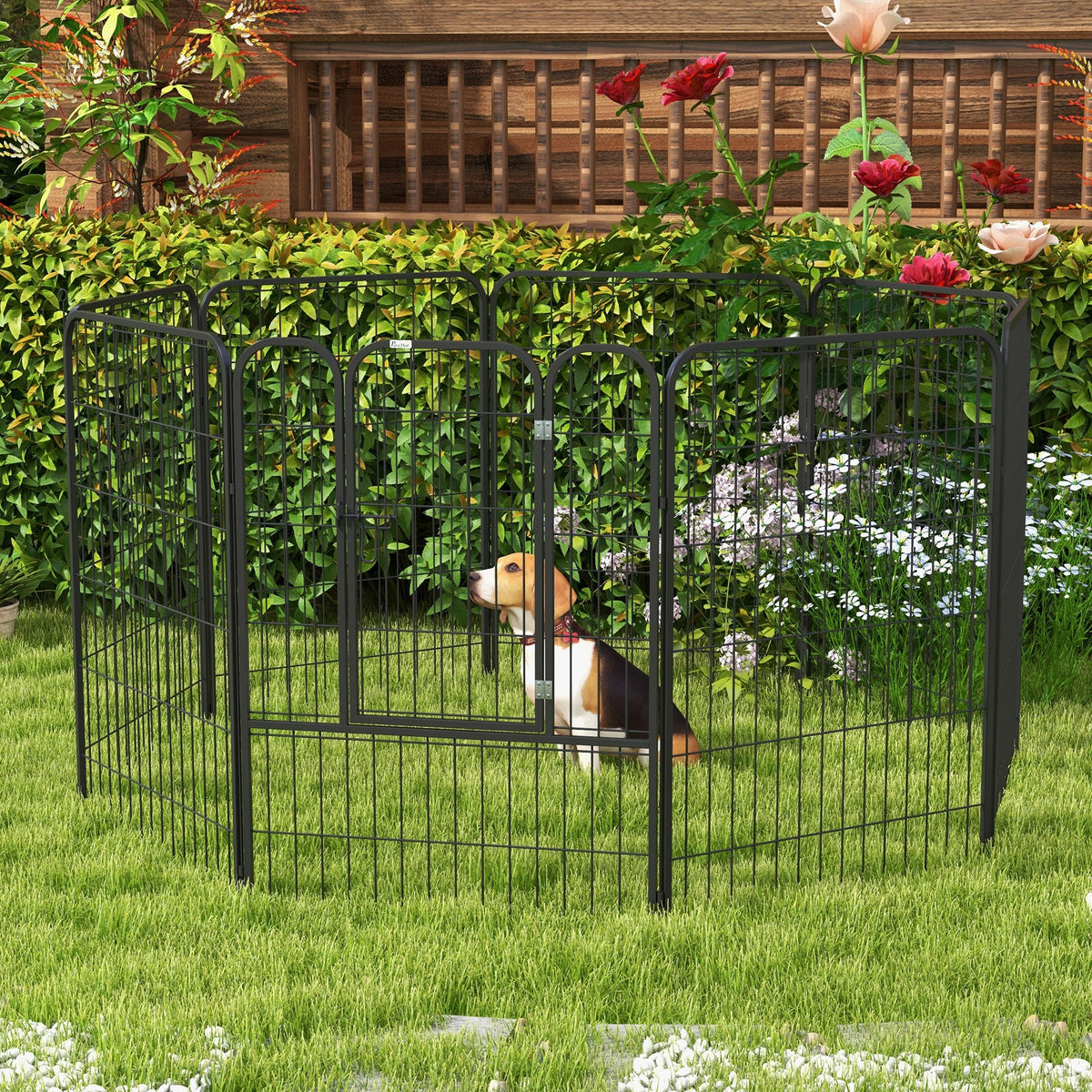 Luxury modular epoxy steel playpen with lockable door for dogs, rabbits, rodents, small animals, indoor and outdoor 80 x 100 cm black