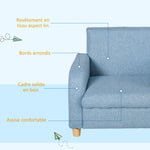 Fauteuil Enfant Design scandinave accoudoirs Assise Dossier garnissage Mousse piètement Bois Caoutchouc Lin Bleu