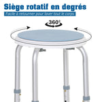 Tabouret de douche siège de douche antidérapant tabouret de bain hauteur réglable pivotant à 360° en aluminium