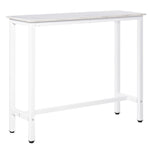 Table de bar table haute de cuisine mange-debout 120 x 40 x 100 cm châssis piètement acier, plateau aspect marbre blanc