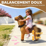 Cheval à Monter pour Enfant, Cheval à Roulettes en Peluche, Poignée, 75 cm de Haut, pour 3 à 5 Ans, Marron