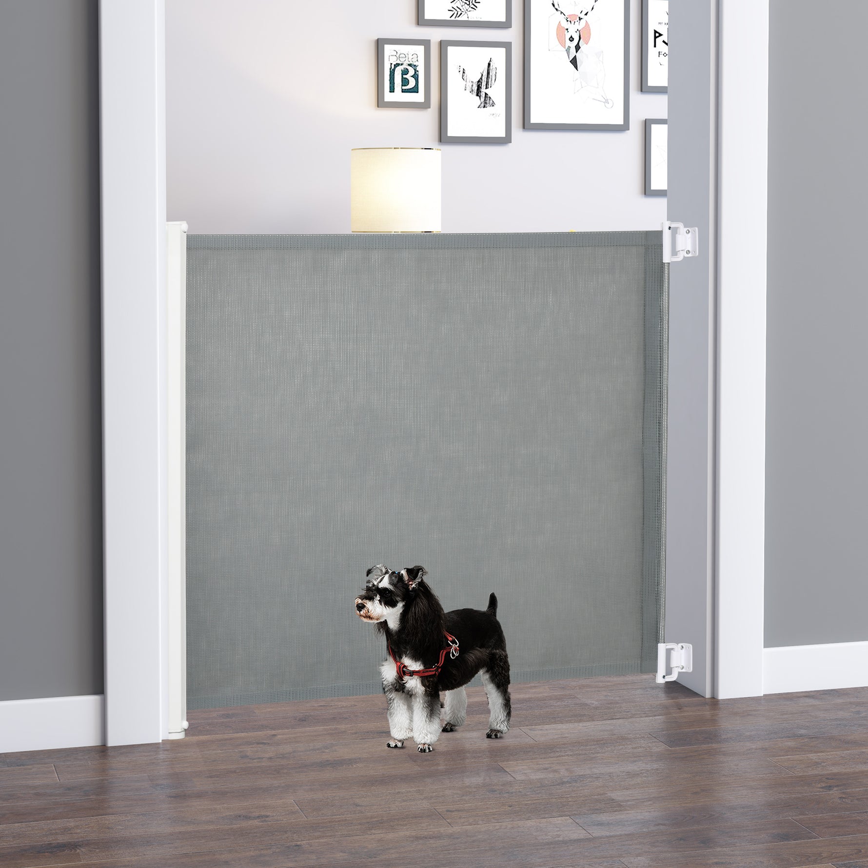 Lot de 2 barrières de sécurité barrière animaux rétractable automatique 1,15L x 0,83H m textilène acier  gris