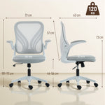Chaise bureau ergonomique, fauteuil de bureau maille, dossier rabattable, accoudoirs relevables, 73x62x101-111cm, gris