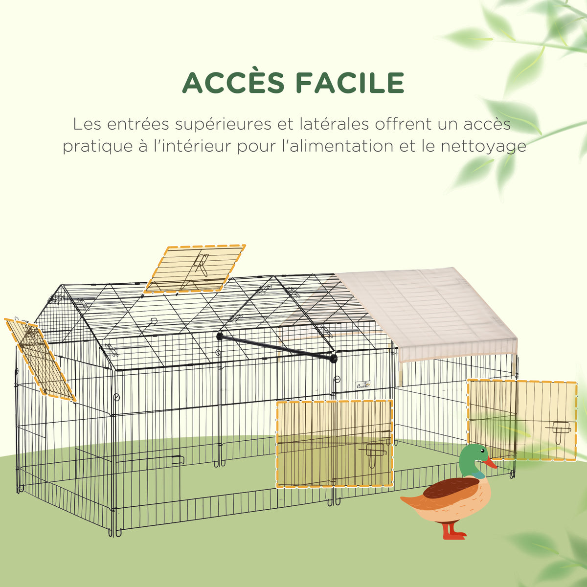 Clôture pour petits animaux cage pour animaux domestiques cadre en métal galvanisé 4 piquets de sol noir et beige