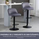 Lot de 2 tabourets de bar design contemporain avec repose-pieds hauteur réglable et pivotant gris