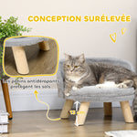 Canapé lit panier pour chien design scandinave coussin moelleux amovible pieds en bois Ø 40,5 x 33H cm gris