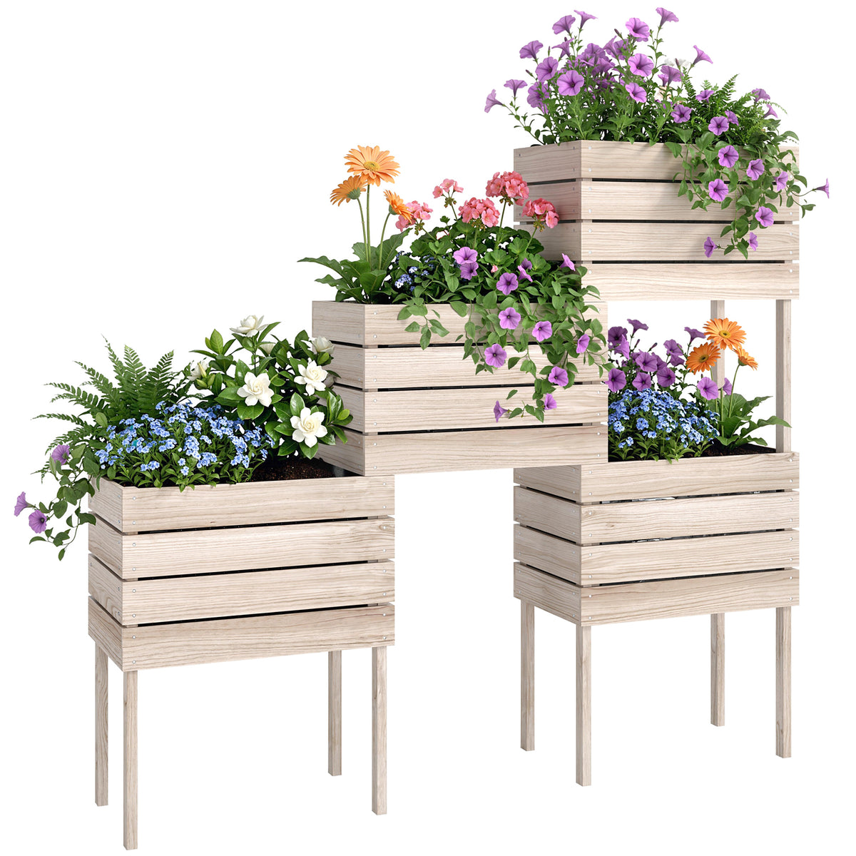Jardinières sur Pieds carrés potagers - Lot de 4 jardinières sur Pied modulables - 50L x 30l x 60H cm
