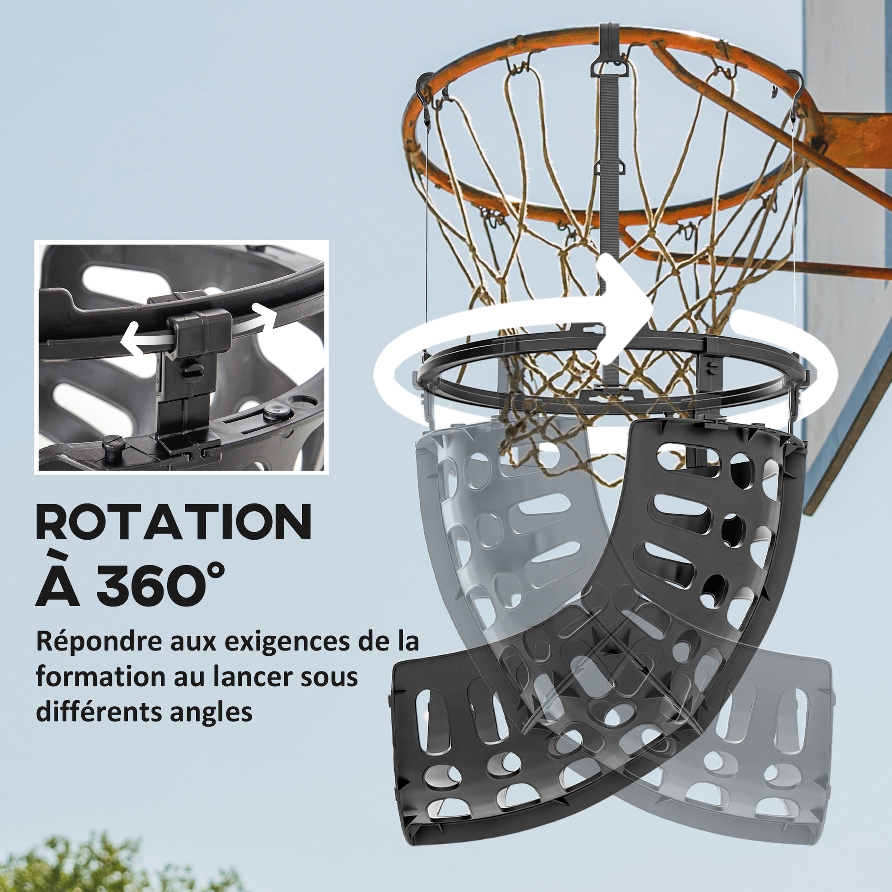 Retour de ballon de basket-ball système de renvoi du ballon de basket rotation à 360° 35,6 x 35,6 x 75,5 cm noir
