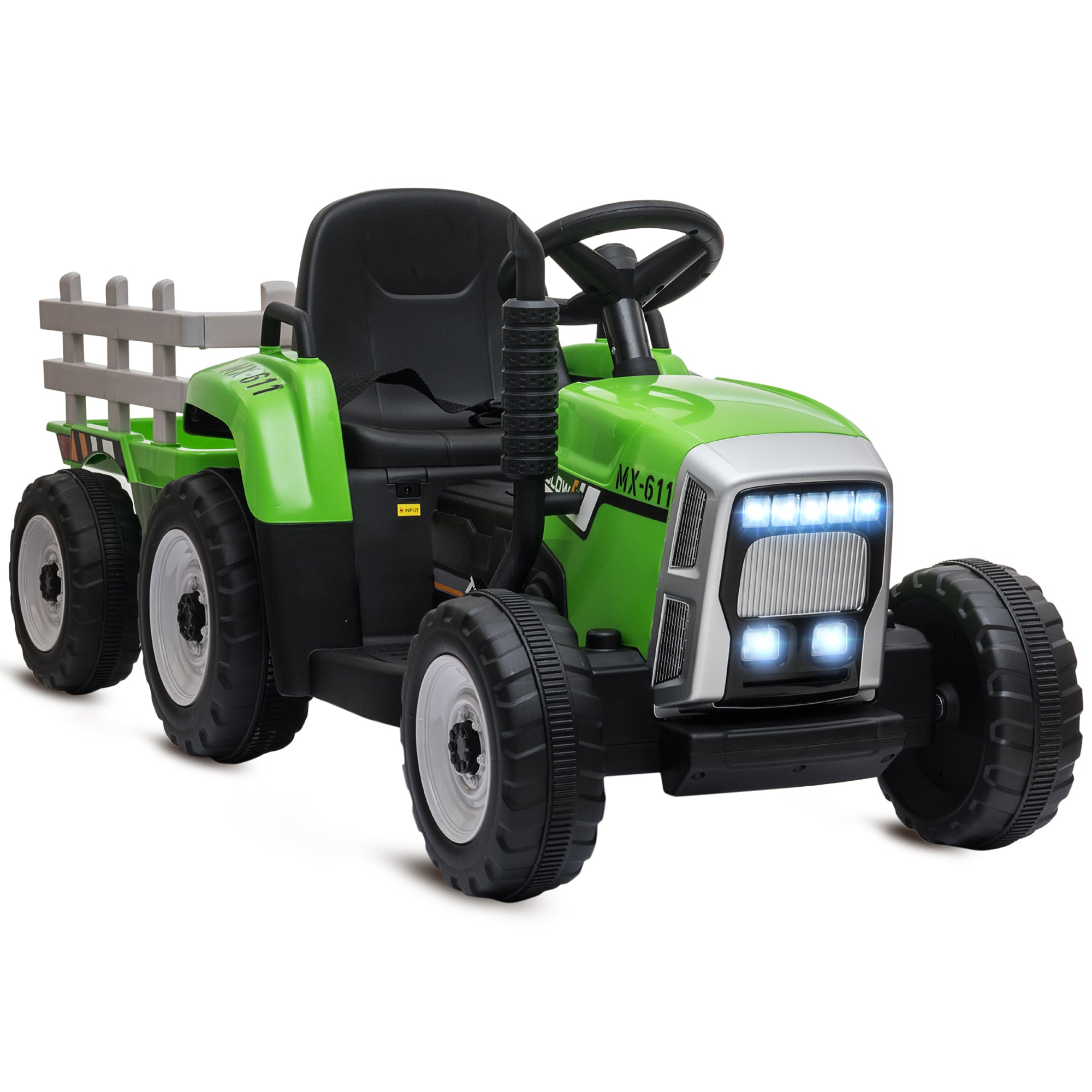 Elektrischer Traktor mit abnehmbarem Anhänger, für Kinder von 3 bis 6 Jahren mit Fernbedienung, MP3-Musik, Display und Licht