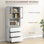 Buffet de cuisine meuble de rangement placard 2 portes 3 tiroirs et niche centrale dim. 68L x 38l x 172H cm MDF blanc