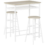 Ensemble table de bar avec tabourets, table à manger debout avec 2 chaises, étagère et pieds en métal, 80x50x90cm, blanc
