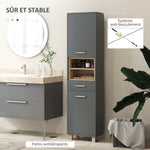 Colonne salle de bain, meuble salle de bain rangement avec 2 placards, tiroir et 2 compartiments ouverts, gris