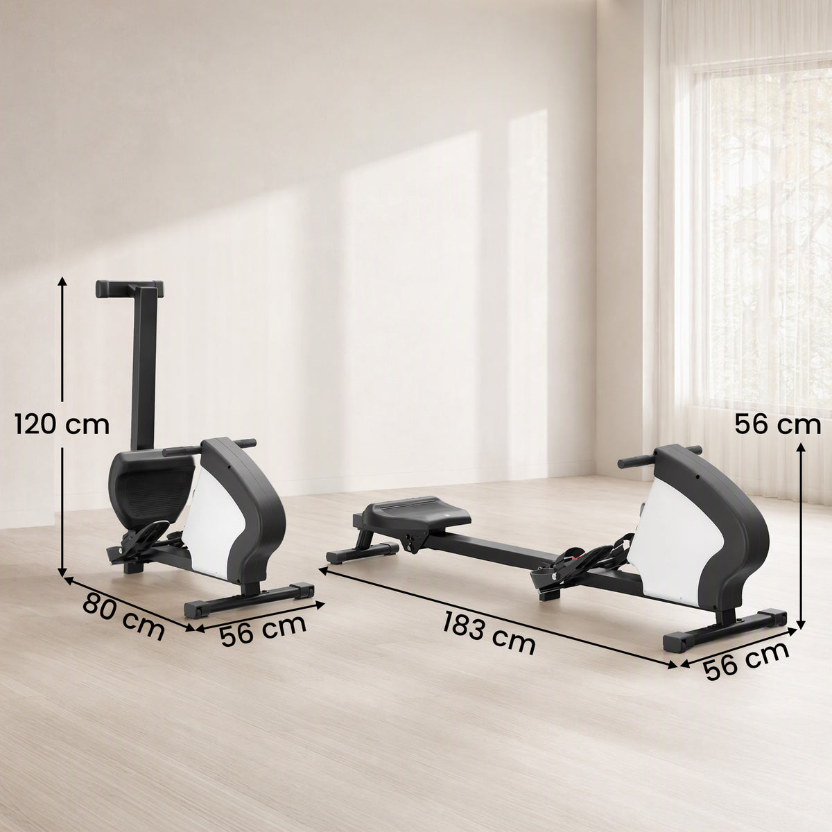 Máquina de remo plegable para casa - .fr x FFHandball - 8 niveles de resistencia magnética, pantalla LCD - acero blanco y negro