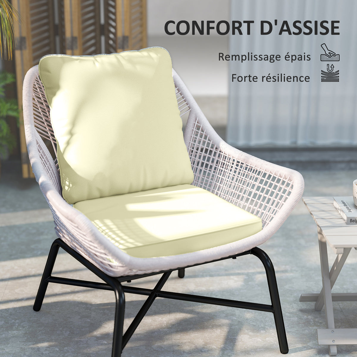 Ensemble de 2 coussins d'assise avec dossier, coussin d'assise et de dossier extérieur et intérieur, crème