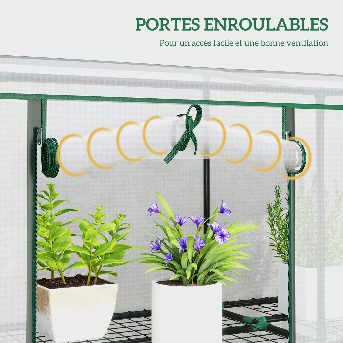 Serre de jardin avec étagères à 3 niveaux serre de balcon 3 portes enroulables zippées 215 x 46 x 151 cm blanc