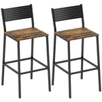 Lot de 2 tabourets de bar, chaises de bar, assise 72,5H cm, dossier et repose-pieds, pieds en métal, brun rustique