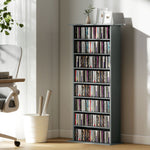 Rangements pour CD et DVD avec 8 compartiments et 6 étagères réglables, capacité max. 360 CD/185 DVD et Blu-ray, gris