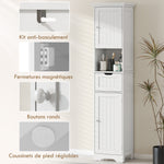 Meuble colonne salle de bain avec éclairage LED, meuble de rangement étroit, tiroir, 2 portes, 40x30x170cm, blanc