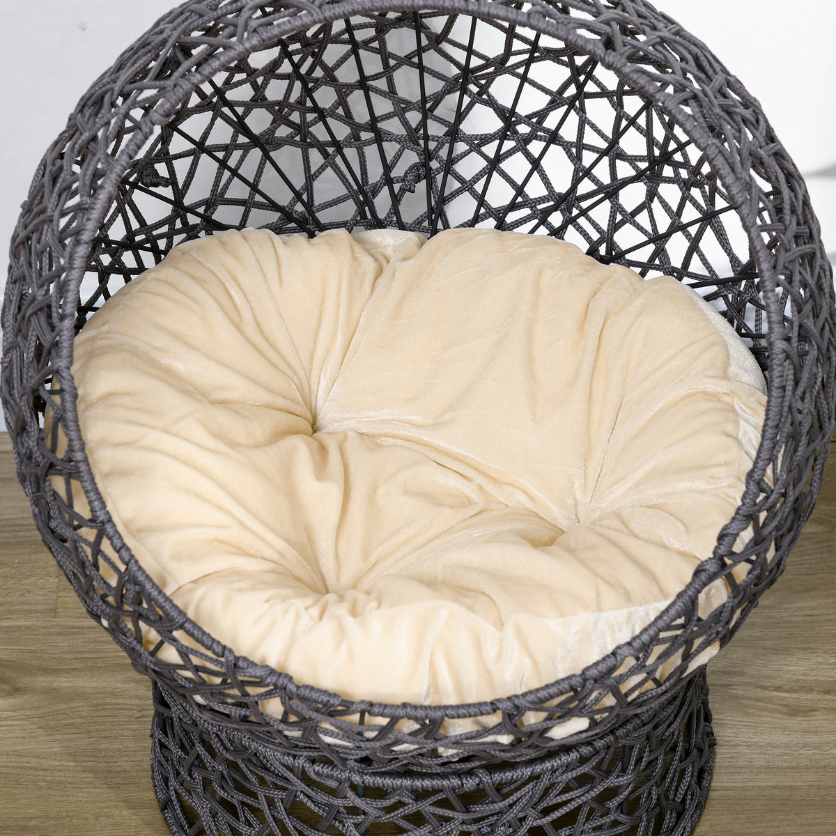 Cuccia per gatti letto rialzato gatto accogliente nicchia grotta 50 x 50 x 60 cm cuscino morbido crema incluso, corda in poliestere viola