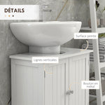 Meuble sous lavabo, meuble de salle de bain placard à 2 portes, étagère réglable, anti-humidité, 60 x 30 x 60 cm, blanc