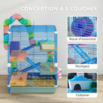 Cage pour hamster rongeur 4 étages avec tunnels mangeoire roue maison échelles 46 x 30 x 58 cm bleu