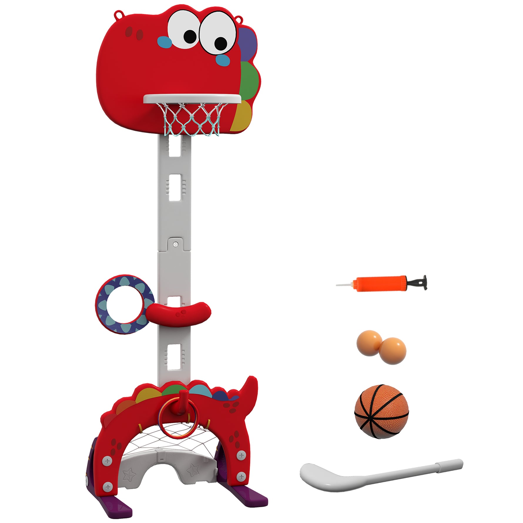 Panier de basket-ball pour enfants, hauteur réglable, 5 en 1 lancer de balles, golf, football jeu de lasso, 3-6 ans