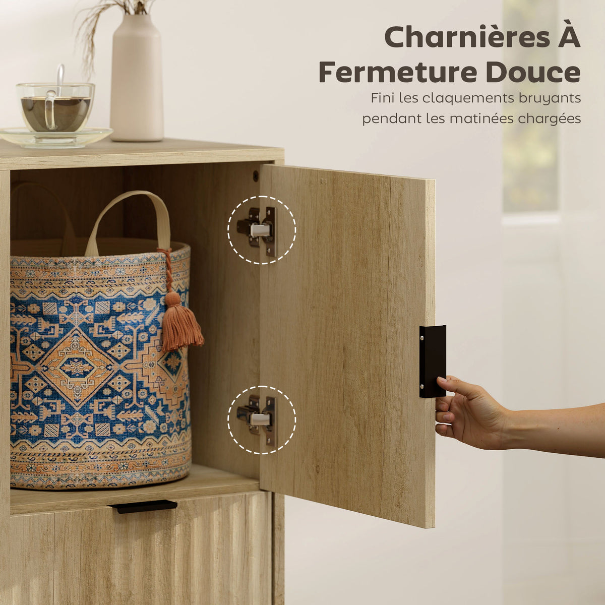 Buffet salon, meuble de rangement, 2 portes, 2 tiroirs, étagère réglable, compartiment ouvert, 80x40x90cm, bois naturel