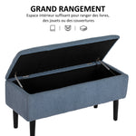 Banc de rangement coffre de rangement revêtement bouclette, pieds en bois de caoutchouc 95 x 38 x 45 cm bleu