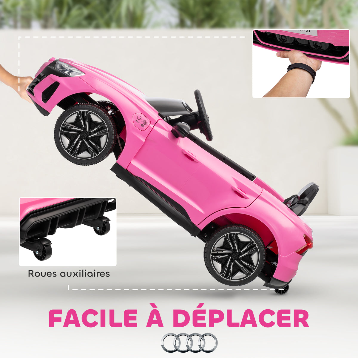 Voiture véhicule électrique enfant 12 V - télécommande parentale - effets sonores, lumineux - Audi RS E-tron GT rose