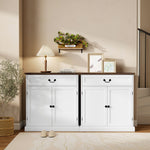 Credenza da soggiorno, mobile contenitore con 2 ante, cassetto silenzioso, ripiano regolabile, 80x40x85cm, bianco e marrone
