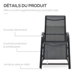 Lot de 2 bains de soleil chaise longue design contemporain table basse plateau verre trempé métal époxy textilène noir