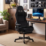 Ergonomische masserende gamestoel met verwarmd lendenkussen, kantelbare gaming-fauteuil van linnen, 3D-armleuningen, zwart