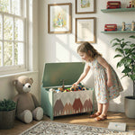 Coffre à jouet enfant coffre de rangement enfant couvercle rabattable motif de forêt coins arrondis 60 x 37 x 39 cm vert
